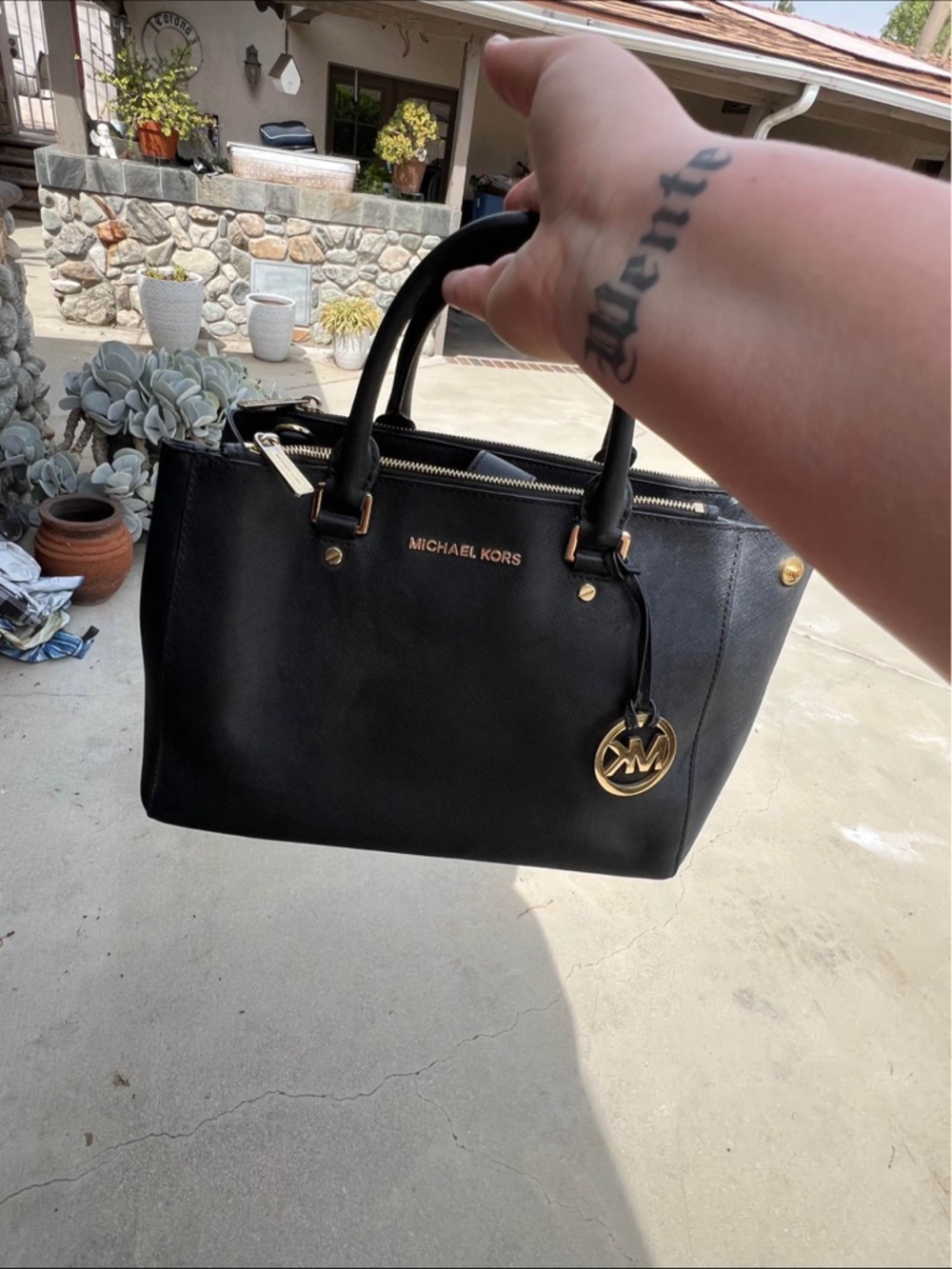 Michael Kors Black Saffiano Leather Satchel with Gold Hardware